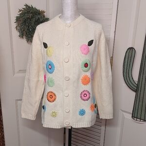 SALE! Vintage 50's-60's Colorful Floral Button-Up Cardigan Large